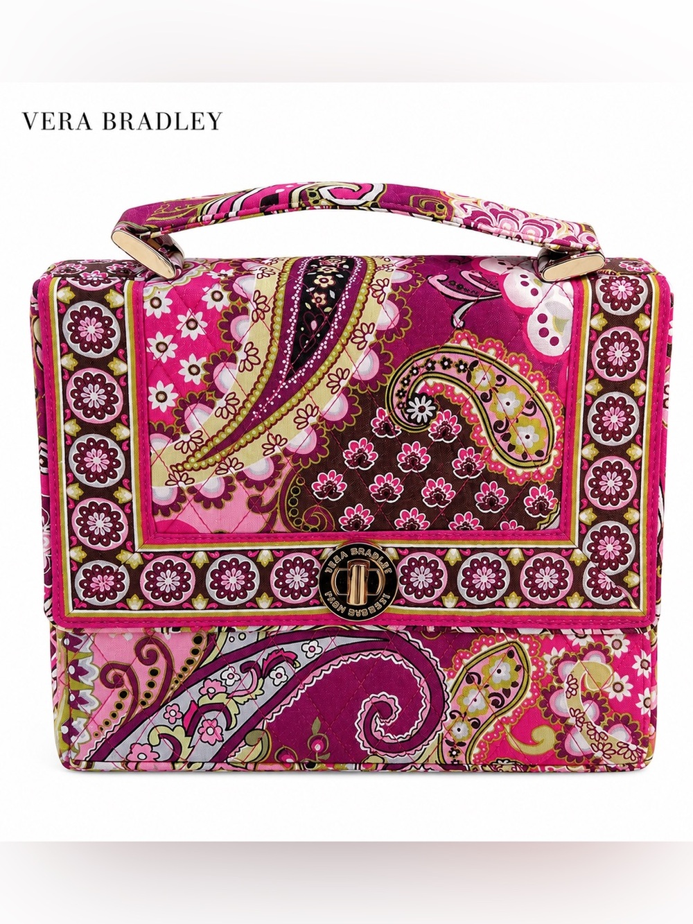 Vera Bradley Pink Paisley Quilted Satchel Crossbody Purse